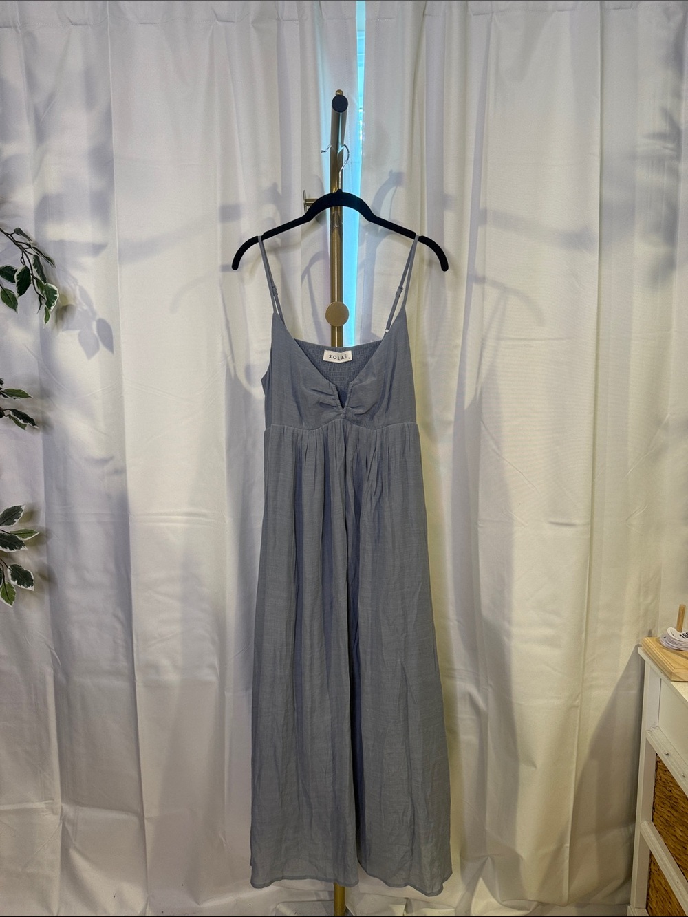 Solai The label Slate Blue Spaghetti-Strap Maxi Dress Large